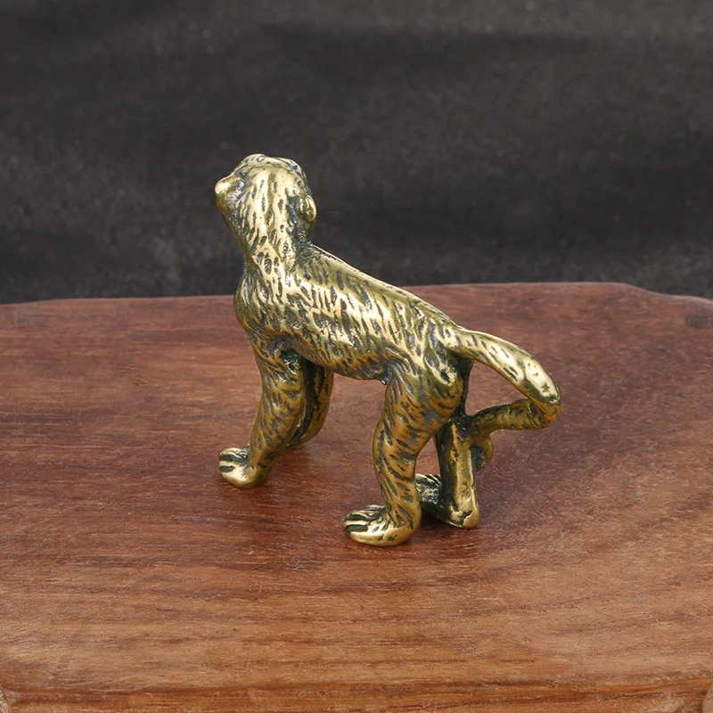 Solid Brass Long Tail Monkey Figurine Miniature Tea Pet Craft Desktop Small Ornament Animal Home Decor Accessories Children Gift