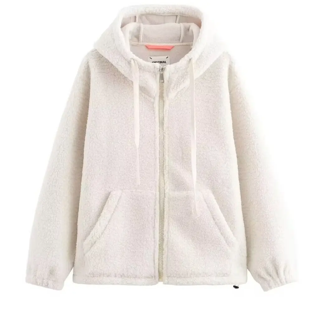 

Warm Lamb Fur Hooded Jacket European And American Style Simple Fashionable Women's Outerwear For Wholesale Available