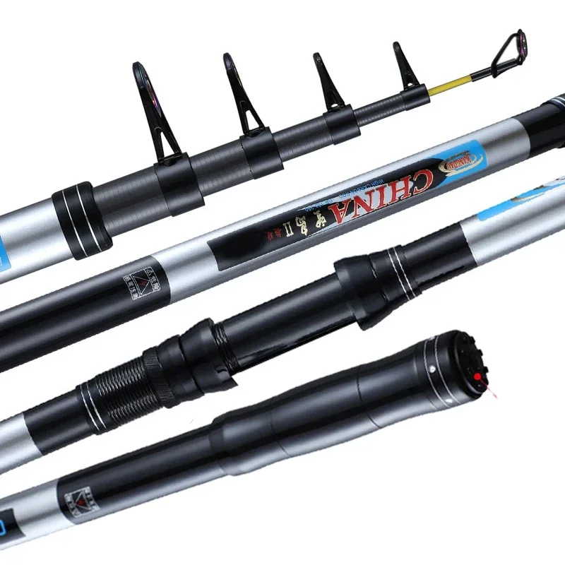 

2.1M-4.5M Carbon Fiber Telescopic Rod Superhard Long Throwing Rod Travel Spinning Rod Big Fish 15kg Saltwater Freshwater Fishing