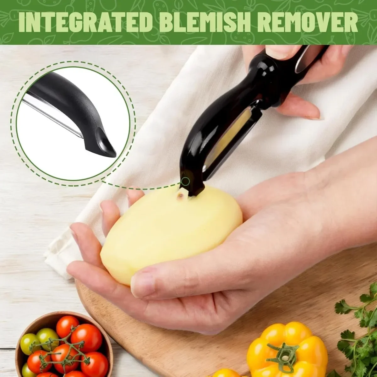 2PCS Swivel Vegetable Potato Peeler with Blemish Remover Veggie Fruit Peeler with Comfortable Handle for Kitchen PH020 Garlic