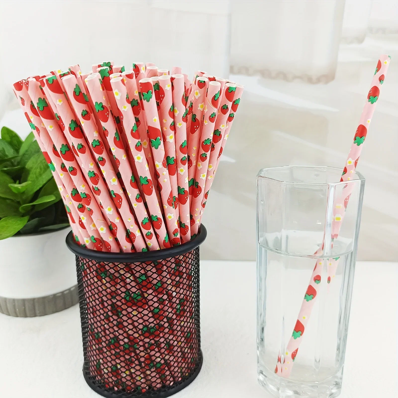 25pcs Fruit Pattern Disposable Straws, Biodegradable Paper Drinking Straws, Straws, Summer Drinkware Accessories