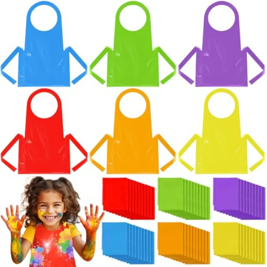 

Pieces Colorful Disposable Aprons for Thick Plastic Waterproof Polythene Apron for Painting Cooking Eating DIY Craft