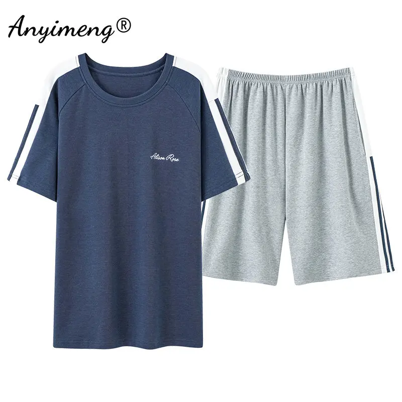 L-4XL Casual Short Sleeve Pajama Korean Minimalist Style Men Pijama Summer Mens Cotton Sleepwear Casual Pullover Boys Homsuits