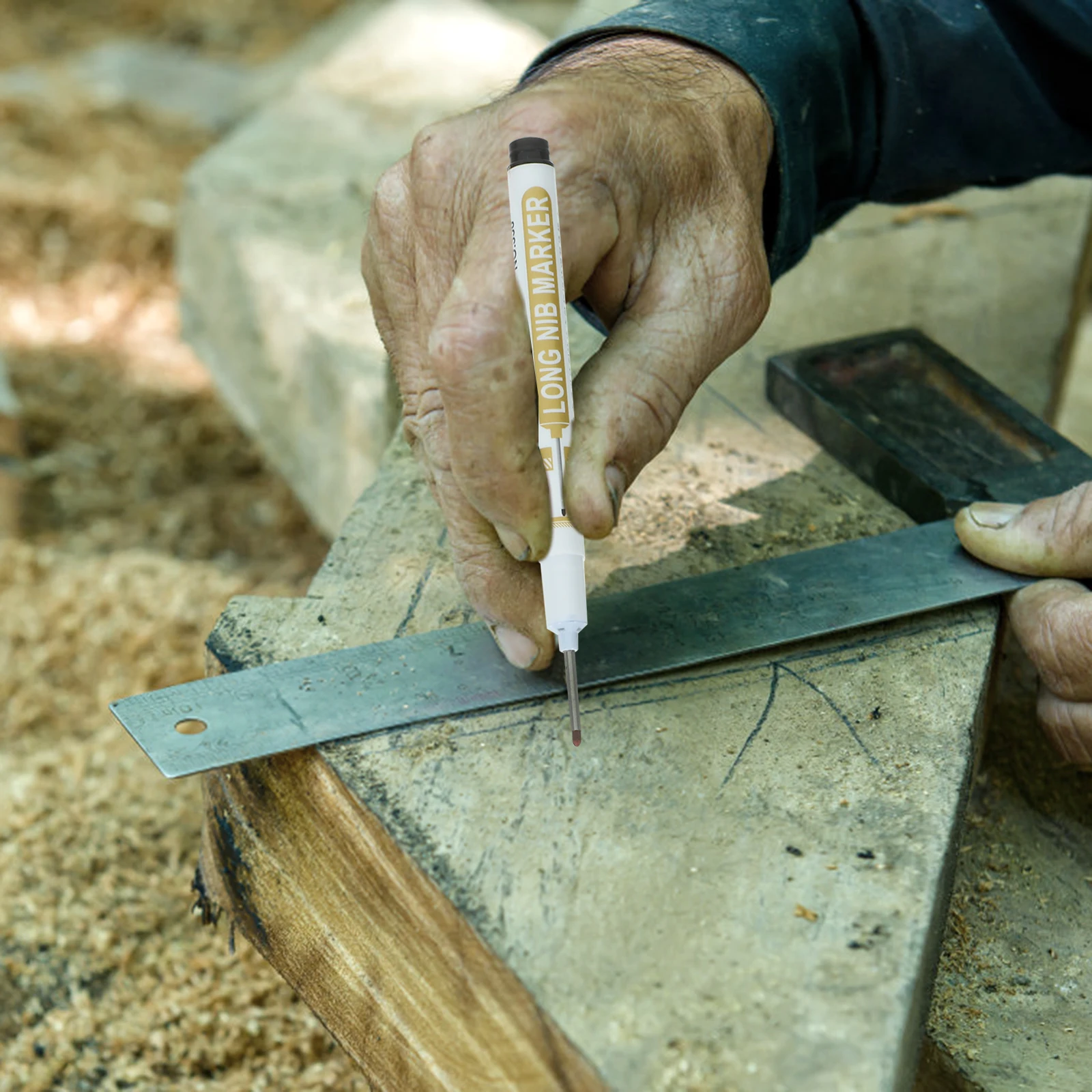 

8pcs Marker Pencil Long Nib Carpenters Tools Fine Line Marking Paint Construction Metal Pens Deep Hole Wood Black Red