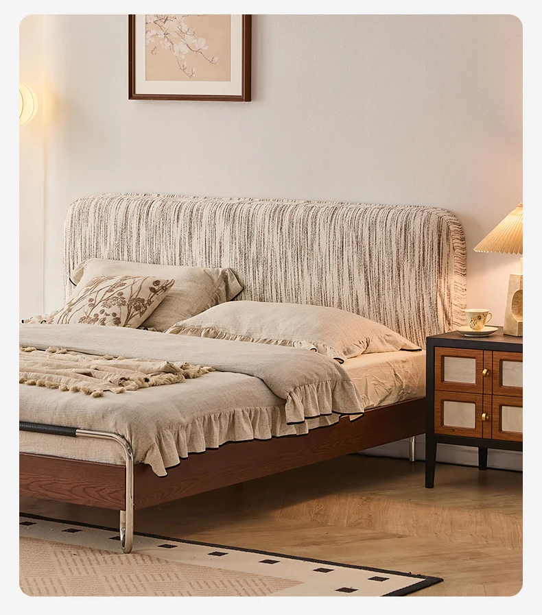 

LTT antique solid wood bed removable and washable fabric soft bag retro master bedroom double bed
