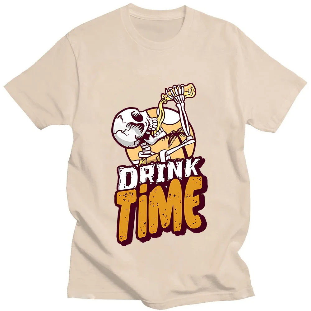 Funny Skeleton Alcohol Drinking Printing T Shirt Summer Harajuku Cartoon Tee-shirt Funko Pop Comic Tshirt Camisetas O-neck Tops