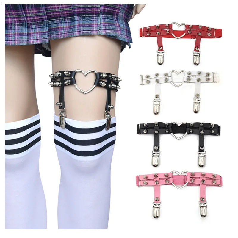 Sabuk Garter Paha Kulit Seksi Wanita Pu Punk Elastis Memanfaatkan Tali Kaki Goth Stocking Sabuk Kaki Garter Suspender untuk Anak Perempuan