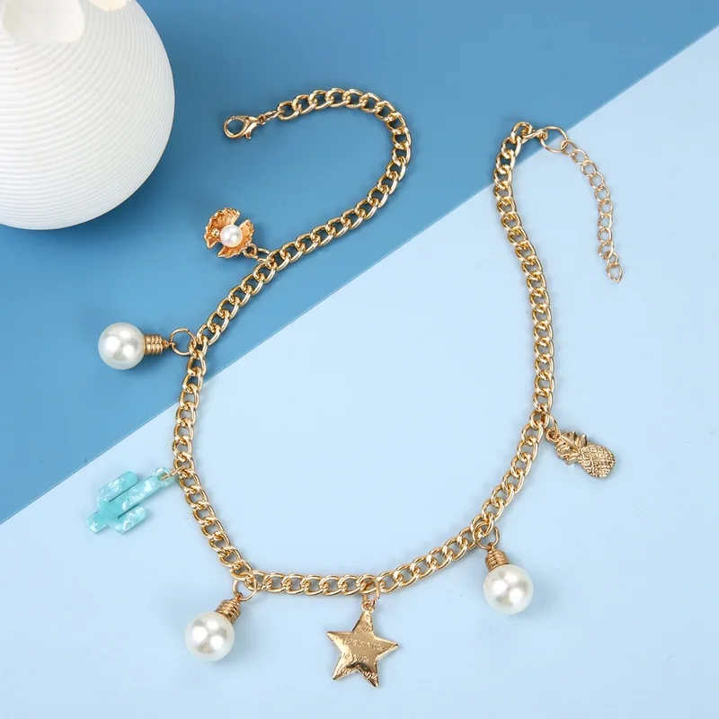 Pearl cactus star shell pendant necklace women's neck chain European and American cross-border popular jewelry first-hand source