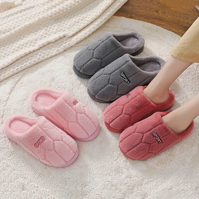 New Home Slippers Winter Women Shoes Cotton Slippers Men Warm Plush Slides Indoor Bedroom Non-Slip Floor Slippers