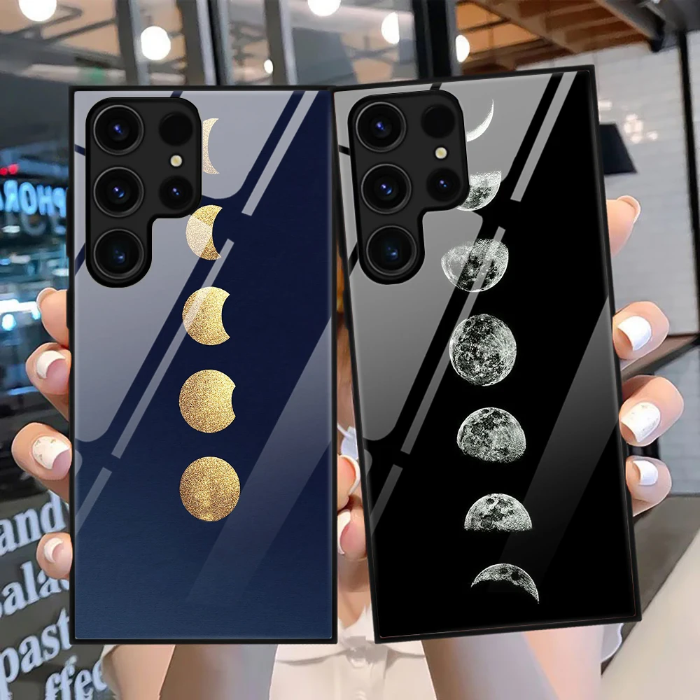 Moon Phone Case for Samsung Galaxy S23 S22 S21 S20 S21 Ultra FE 5G Tempered Glass Cover for Samsung S10 Plus S10e Note 10 20