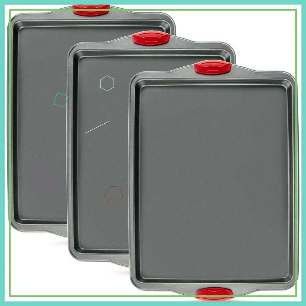 

3-Piece Nonstick Baking Sheet Set, Heavy-Gauge Carbon Steel, Warp-Resistant for Perfect Baking