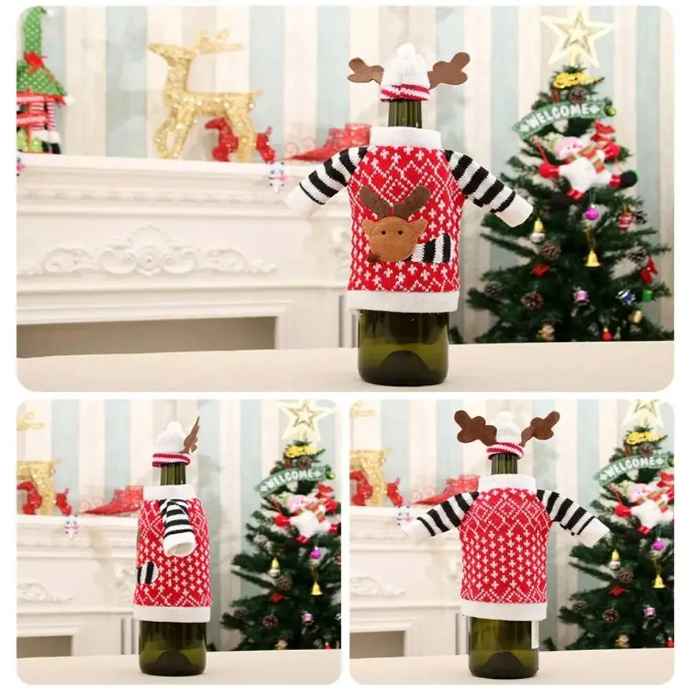 New Cute Elk Wine Bottle Cover Exquisite Knitted Christmas Decorations Funny Celebration Dinner Table Decor New Year Gifts