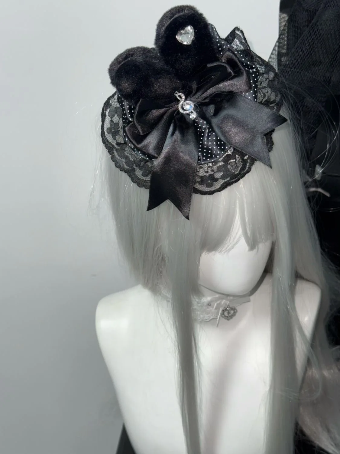 Handmade Note Polka Dot Bow Rabbit Ear Girl Mini Top Hat Headwear Lolita Lace Cute Decorative Flower Ball Fair Clip