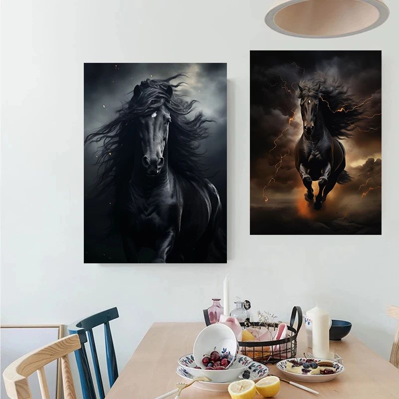 Black Running Horses Canvas Painting Modern Animals Posters and Prints Wall Art Pictures for Living Room Home Decor