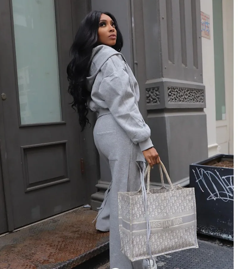 النساء رياضية شرابة طويلة فضفاضة عادية 2 قطعة مجموعة سحاب أكمام طويلة قمصان سويت شيرت بقلنسوة + ثقوب بنطال ذو قصة أرجل واسعة الدعاوى