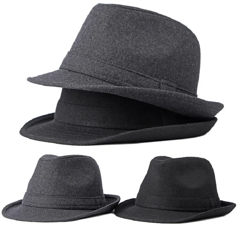 Gentleman Hat Men's British Style Retro Simple Pure Color Wool Top Hat Men's Casual Jazz Hat