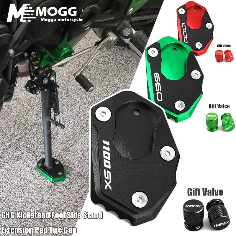 

Moto For Kawasaki NINJA 1100SX Ninja1100SX SE Ninja 650 300 1000 1100 SX SE CNC Kickstand Foot Side Stand Extension Pad Tire Cap