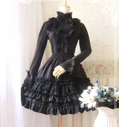 Abito in Chiffon arricciato nero dolce Lolita per donna, abito SK