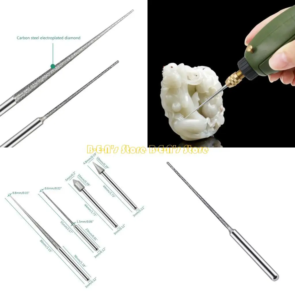 Y1AD 4pcs/set Grinding Bits Emery Jade Burr for Rotary Tools Engraving Polishing Glass Stone Jewelry Polish Tool 3mm Shank