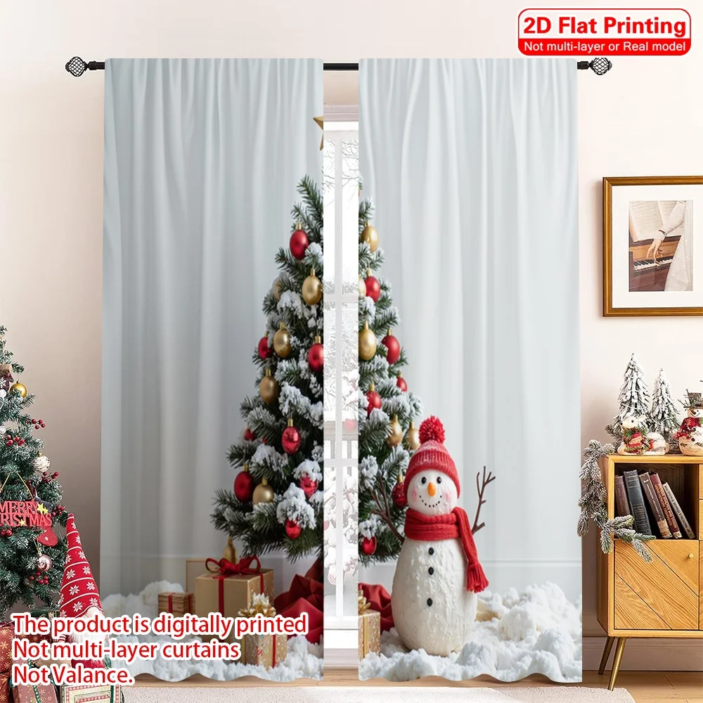 

2pcs 2D flat printing Merry Christmas Popular Curtains Christmas Tree Snowman Presents 100% Polyester Without Electricity Spring