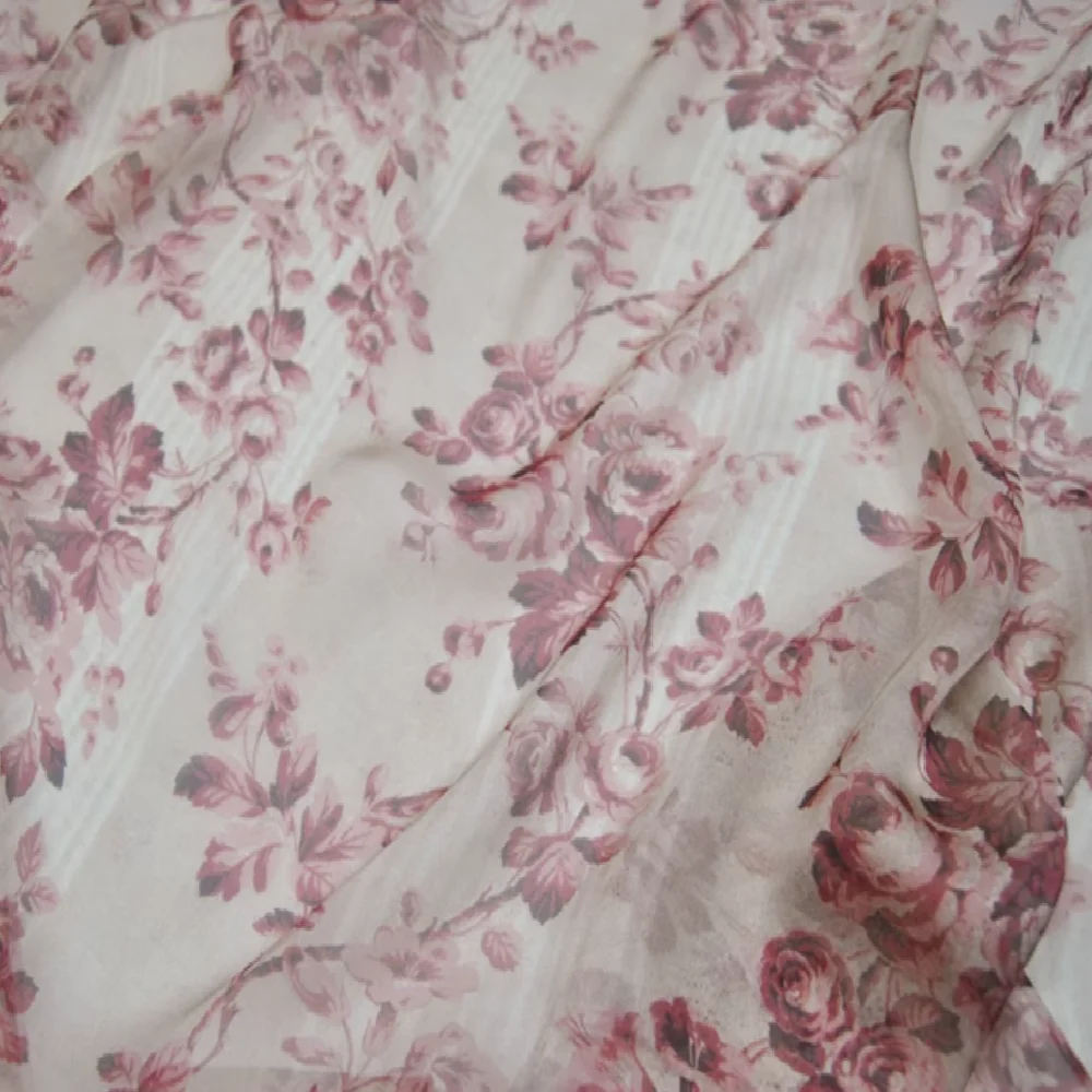Amazing Rose Flower Printed Transparent 100% Pure Silk Chiffon Fabric for Lady Comfortable Garment Dress Scarf view 3