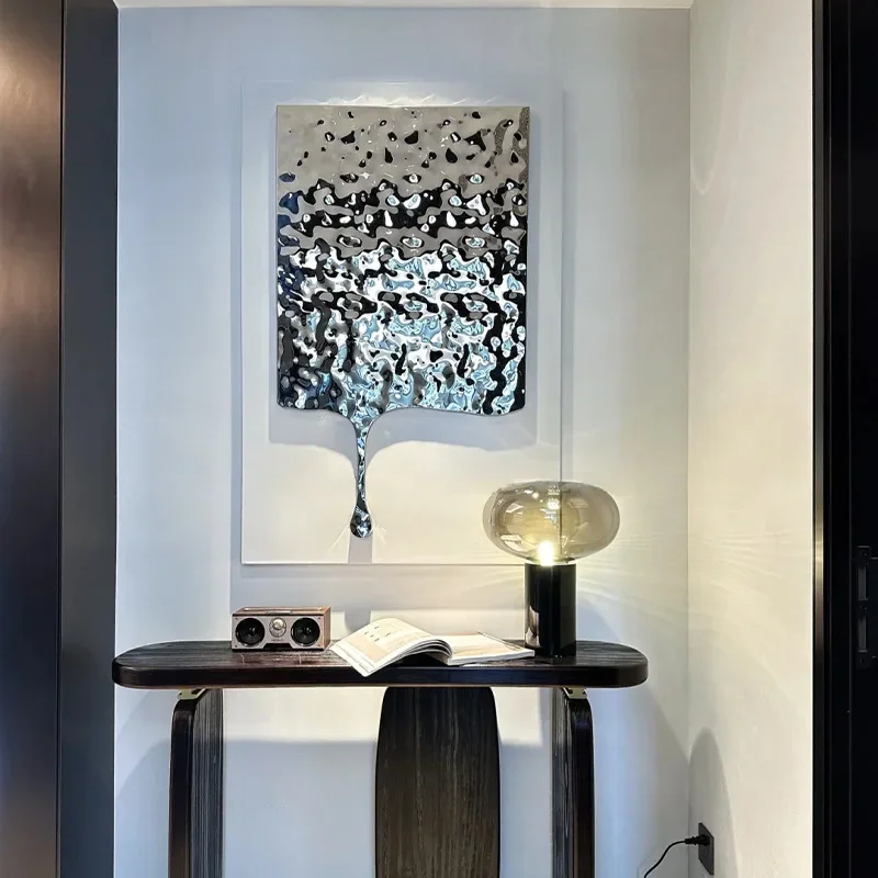 Stainless steel water ripple entrance door entrance hanging painting light luxury living room corridor decorative painting metal