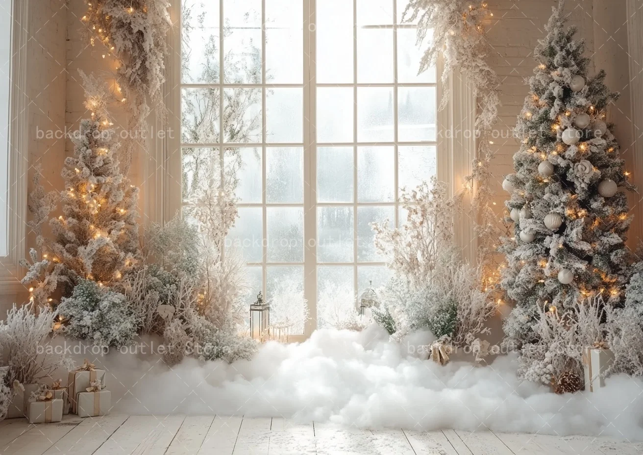 Mehofond Weihnachten Fotografie Hintergrund Beige Tür Fenster Weihnachtsbaum Lichter Dekor Kinder Familie Porträt Hintergrund Foto Studio