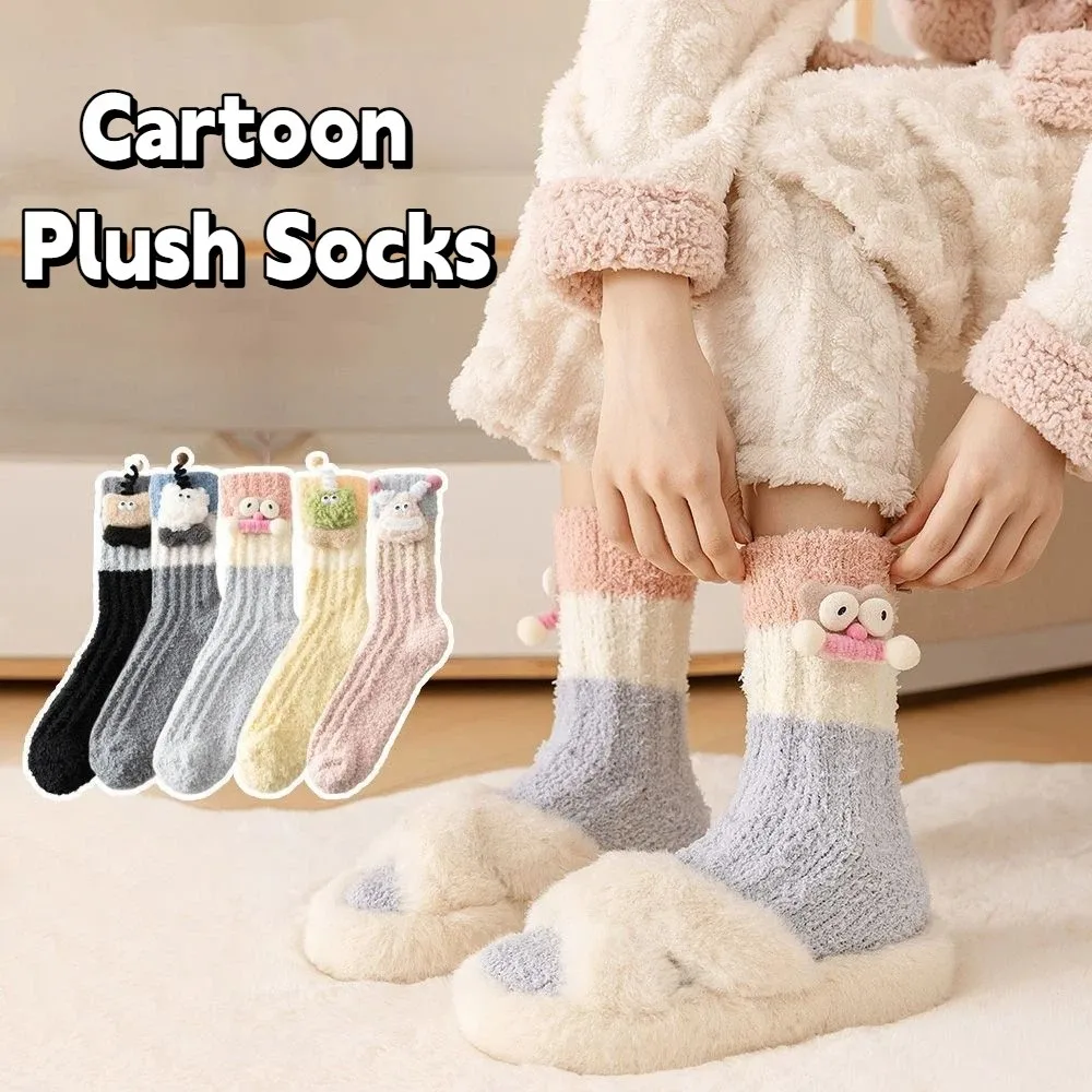 

Creative Thicken Cartoon Socks Home Indoor Hosiery Coral Fleece Socks Women Non-Slip 3D Eyes Sleeping Socks Autumn Winter