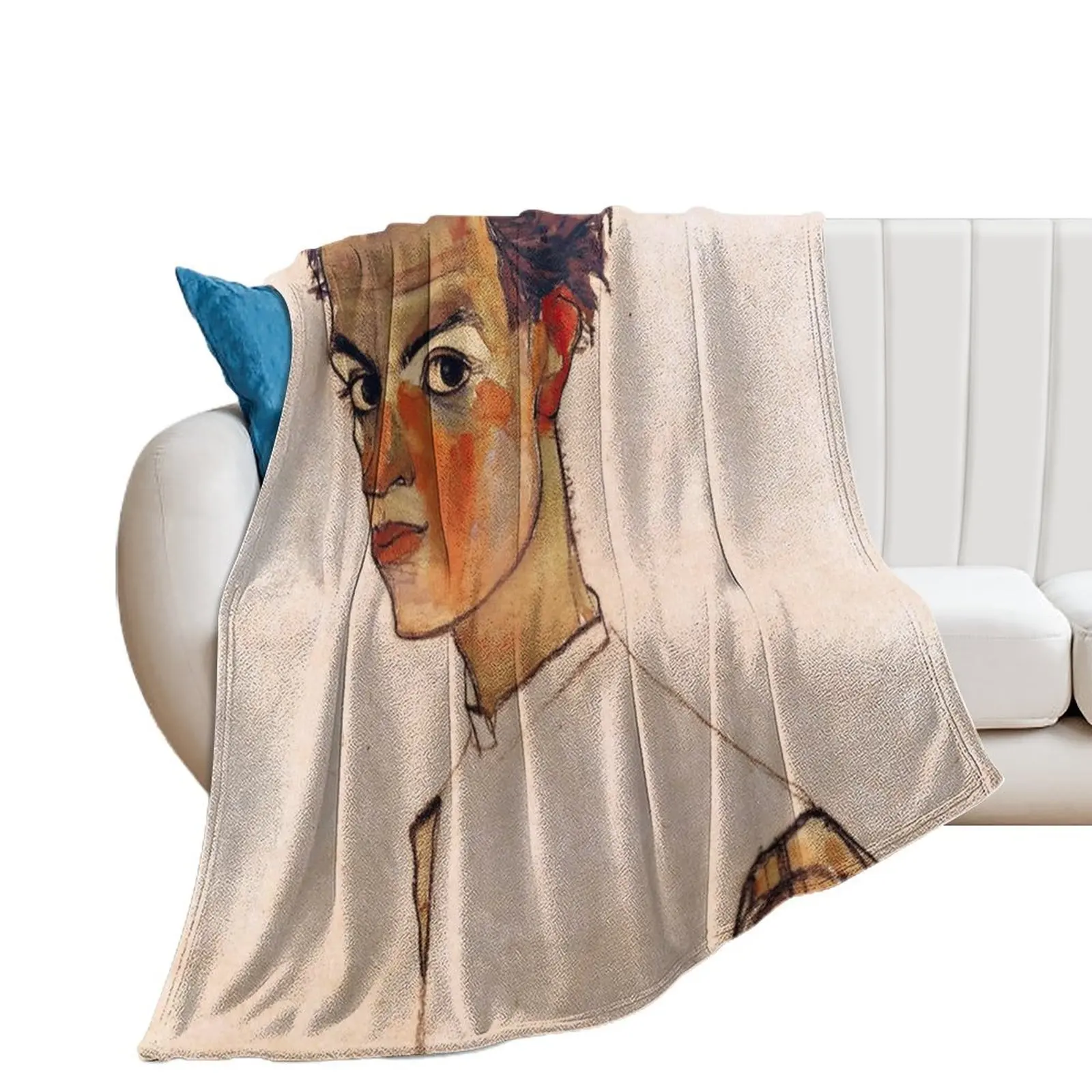 Self portrait of egone schiele Throw Blanket Thin Designers decorative Blankets