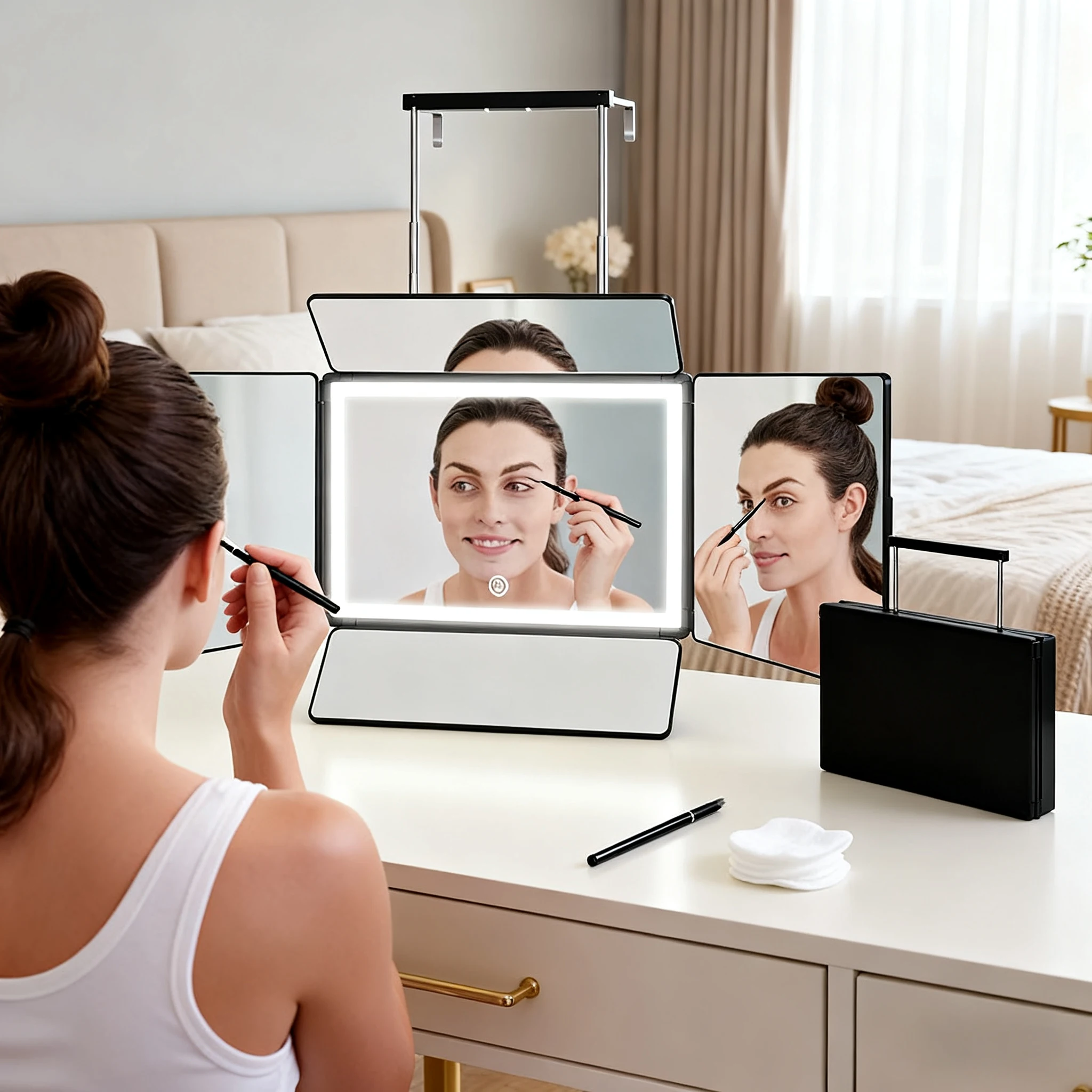 トータルビュー5面鏡：曇り止め、USB充電式、調整可能、家庭用サロンでのヘアカットやブレイズに最適