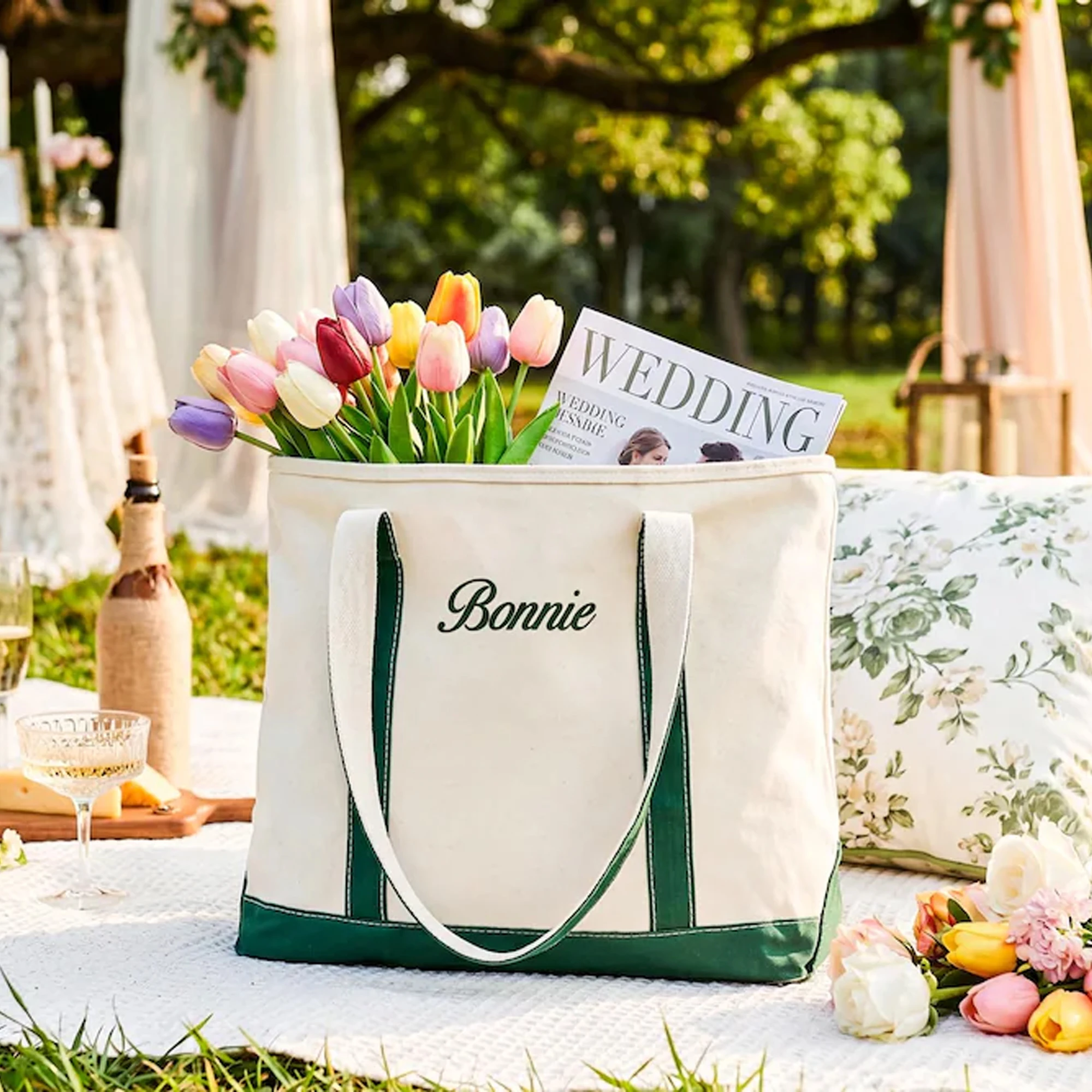2 Custom Name Embroidery Pieces |   Custom Canvas Tote Bags, Personalized Logo Tote Bags, Name Tote Bags, Bridesmaid Gift Bags, Custom Tote Bags Embroidered with Initials, Personalized Gifts