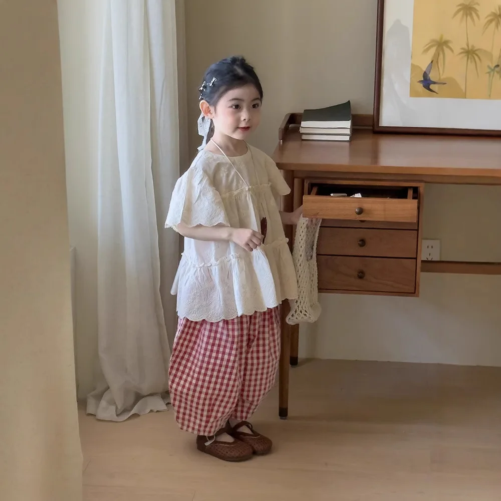 

Girls Shirts 2025 Summer New Childrens Clothes Korean Style Baby Girl Fashion Sweet Embroidered Shirts Casual Simple Daily