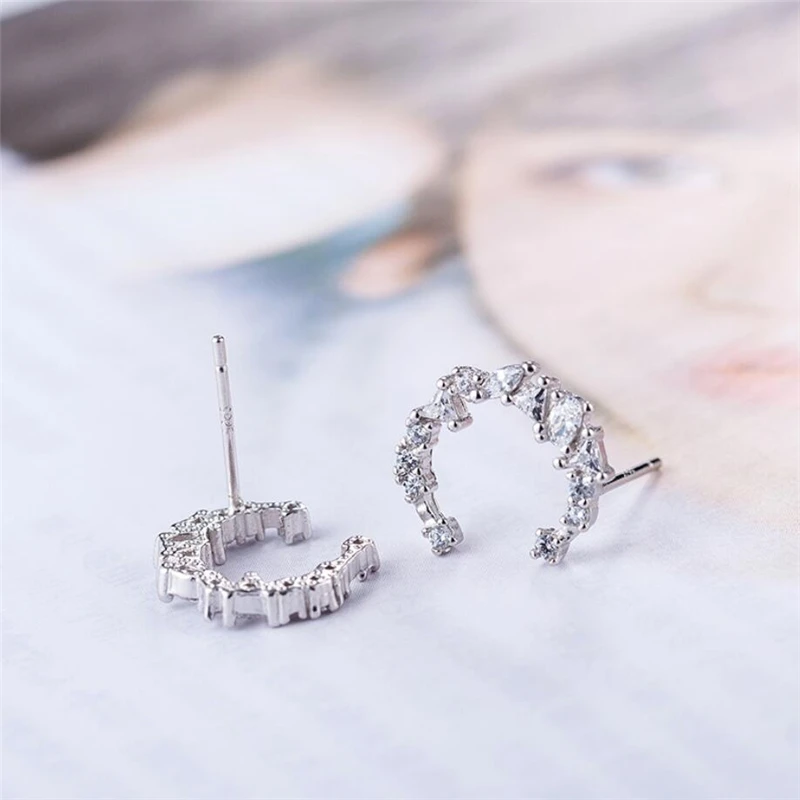 

Серьги-гвоздики из стерлингового серебра 925 пробы, модель EA549, с кристаллом в форме луны, милые, нежные, свежие, для женщин