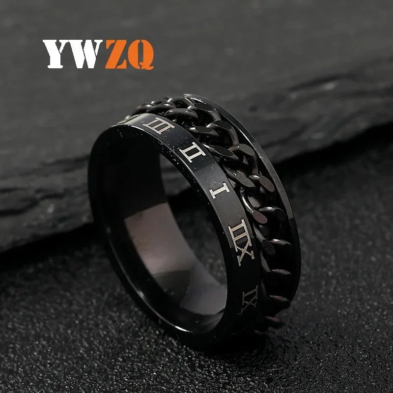 Atmospheric Stainless Steel Jewelry Marked Romanesque Turnable Chain Titanium Steel Ring Men's Viking Couple Rings Wedding New