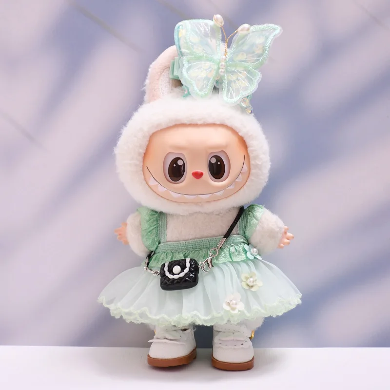 

Clothes For 15cm/17cm Labubu Princess Outfit For 1st-3rd Gen Keychains Bow Accented Fairy Dresses Purple Green Matching Princess
