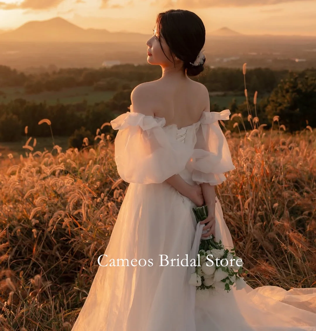 SONDR Customized Organza Wedding Dresses Sleeveless Off-Shoulder Korea Puff Sleeves A-Line Brides Gowns Women Bridal Dresses