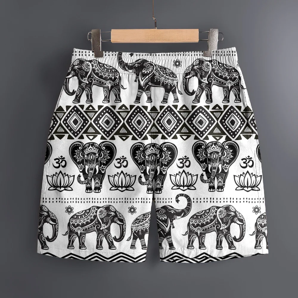 2024 Men\'s Hawaiian Style Beach Shorts 3D Elephant Pattern Print Casual Outdoor Short Pants Summer Vacation Cool Swimming Shorts