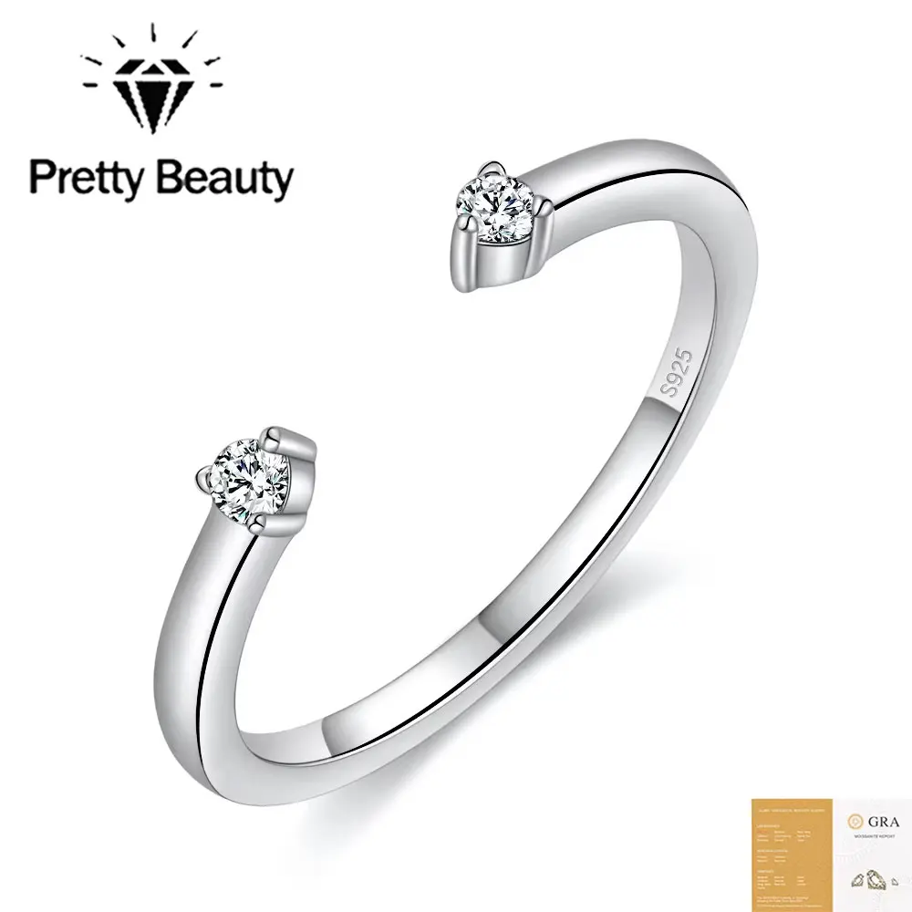 

Pretty Beauty Moissanite Open Ring for Women 925 Sterling Silver Two Stone Toi et Moi Wedding Band Hypoallergenic Jewelry Gift