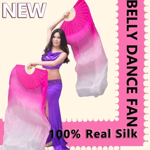 Nuevo velos de seda 100% para danza del vientre, velos de seda con doble gradiente de Color, alta calidad (izquierda + derecha), 1 par de abanicos largos para actuación de baile