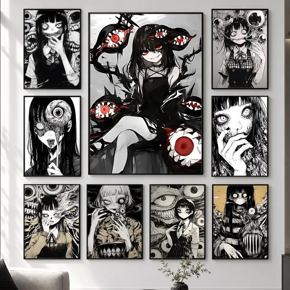 pattern Horror Anime Girl with Eyes HD Poster Simple Home Decoration Suitable for Living Room Bedroom Corridor Gift Giving