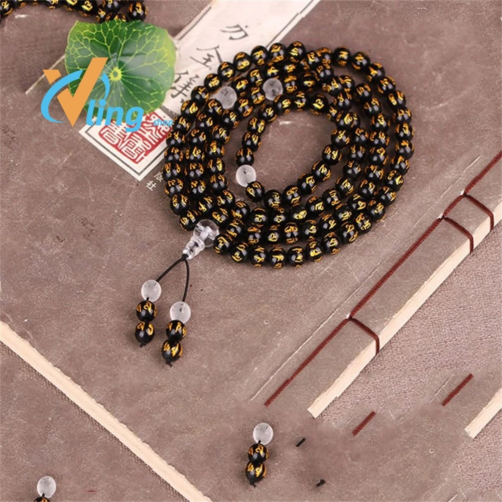 108 Natural Obsidian Six-Character Truth String Trending Products 2022 Personalized Bracelet Holiday Gifts Nick Young People