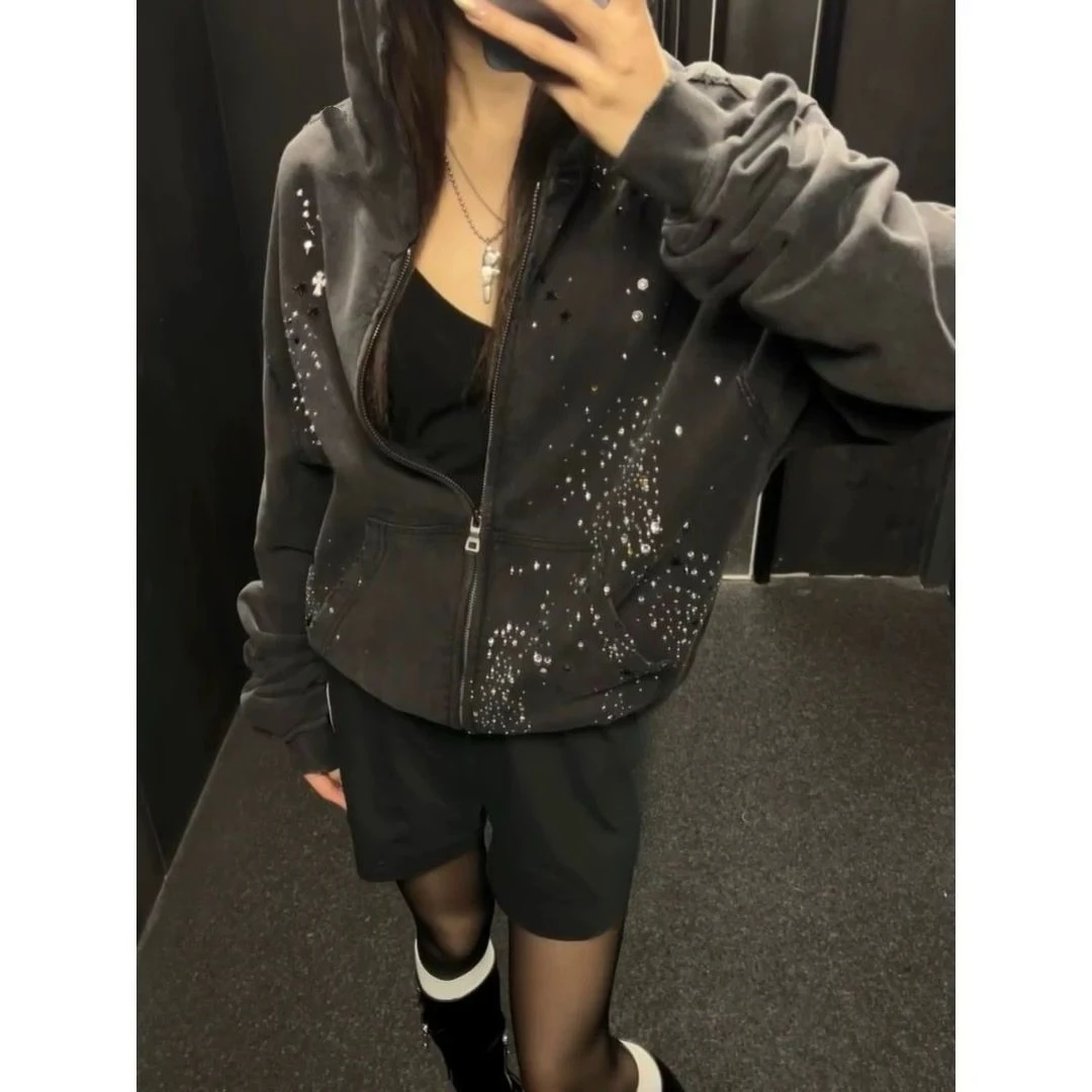 سترات هاراجوكو اليابانية الكلاسيكية للنساء مع قلنسوة وسحاب ملابس خارجية غير رسمية معاطف Y2k قطع علوية Ropa Mujer