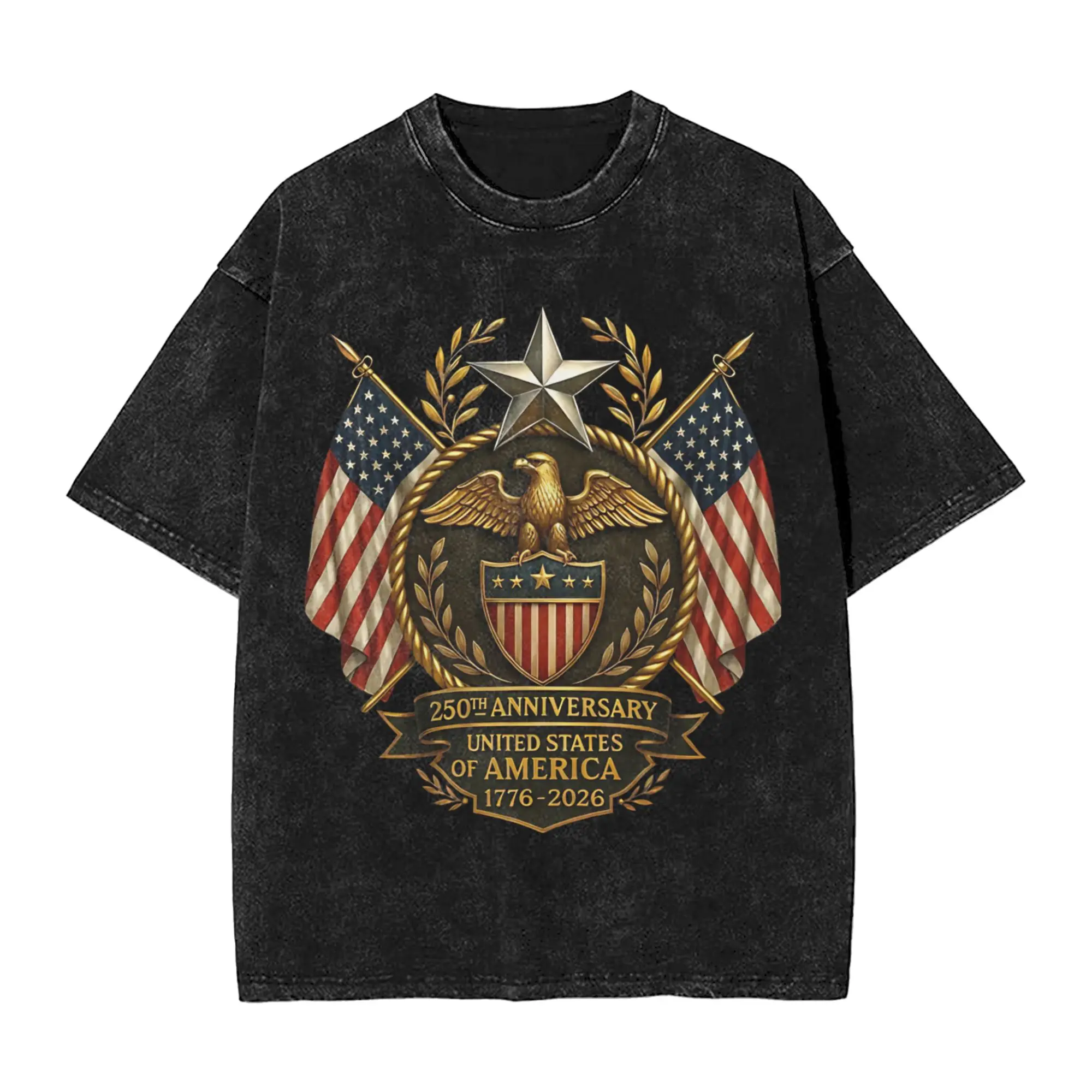 

Harajuku Washed Shirts 250 Years American Anniversary Merch Fashion T-Shirts Oversize Streetwear Cotton Summer Tops Tees