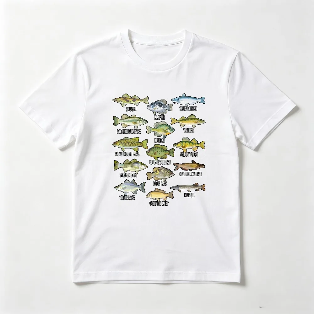 Fish Species Biology Types Graphic Printed Gift for Fishing T-Shirt Short Sleeve Casual Fashion Harajuku Man Women Breathe Tee