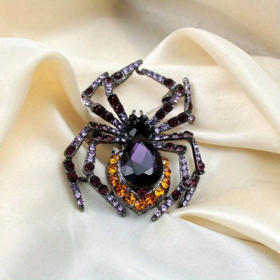 1pc Vintage Exaggerated Rhinestone Spider Brooch Pin For Women Men Fashion Retro Lady Insect Crstyal Badges