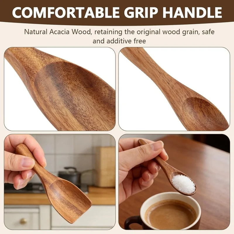 DT39 Wooden Scoops 4-Pack Multipurpose Mini Measuring Spoon for Coffee Seasoning Bath Salt Laundry Detergent - Small Scoop for