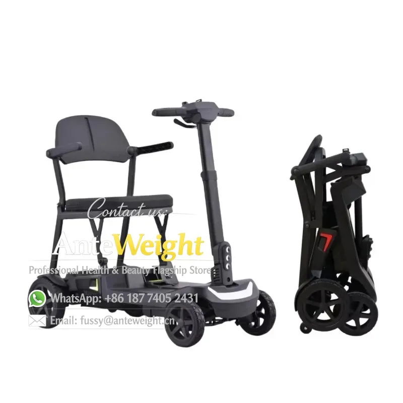 Compact Ultra Light 4-Wheel Folding Electric Scooter, 18km Range 15mph Speed | Aluminum Mobility Aid for Elderly & Handicapped