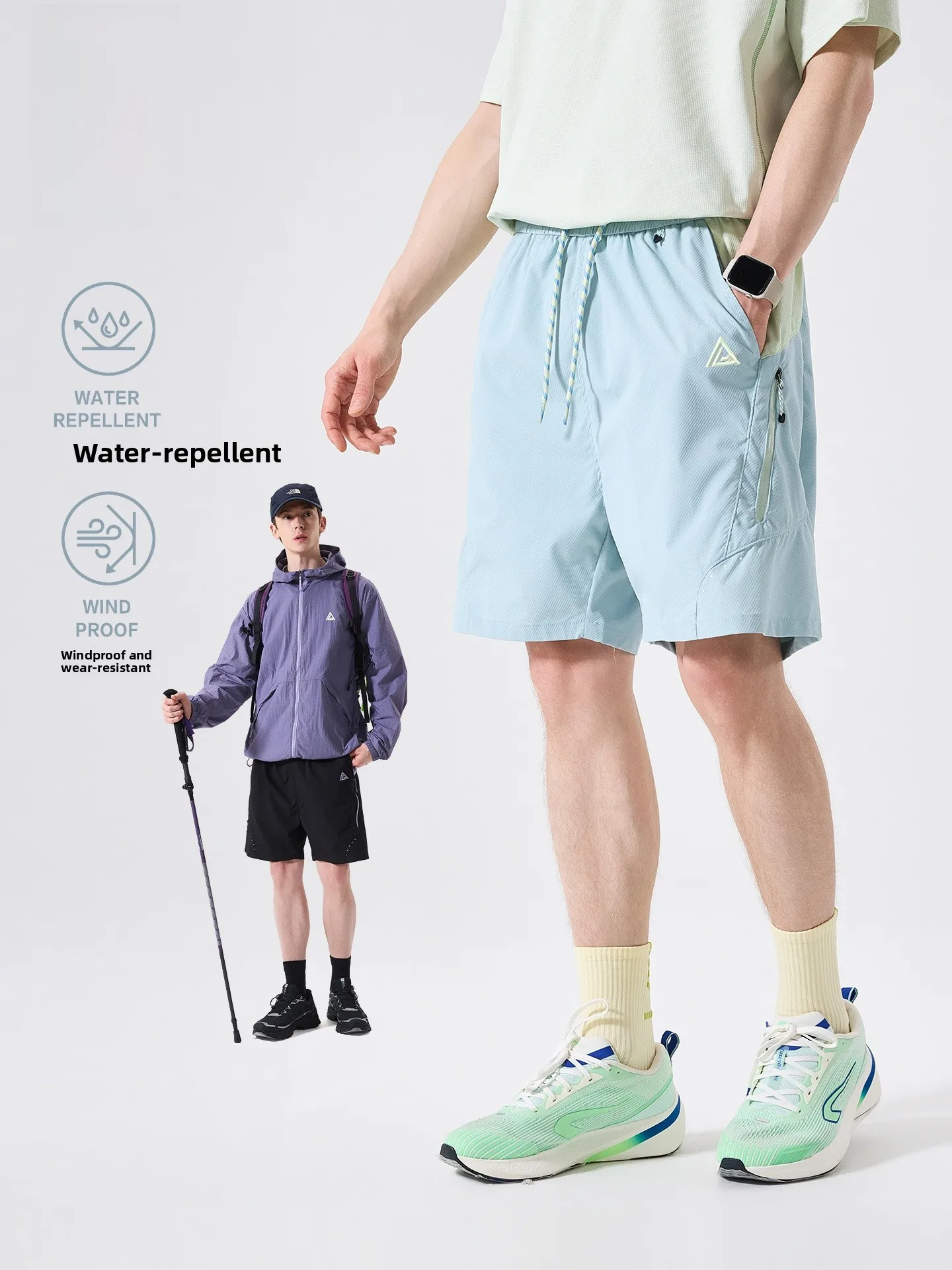 LAZY DAY Men's Outdoor Waterproof Work Shorts Summer Breathable Hiking Mountain Sports Five-Quarter Length Polyester Fiber