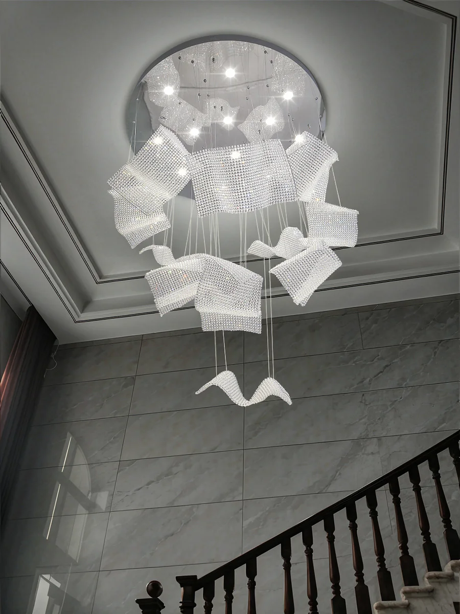 Luxury Crystal Large Chandelier For Hotel Staircase Restaurant Villa Modern Design Mesh Chandelier Light For Wedding Fixture