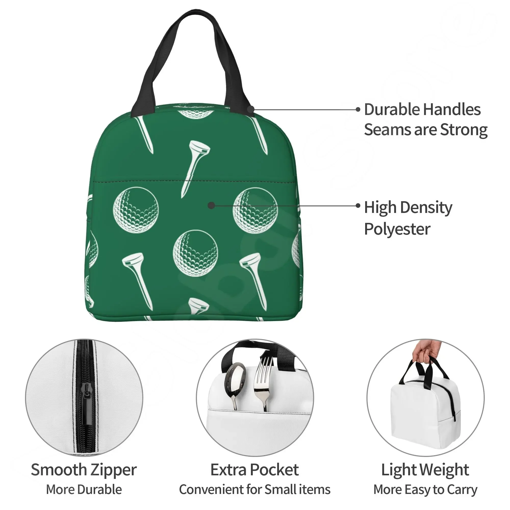 Ball Golf Insulated Lunch Bags for School Work Picnic Sports Golfing Golfer Portable Thermal Cooler Bento Box for Women Children